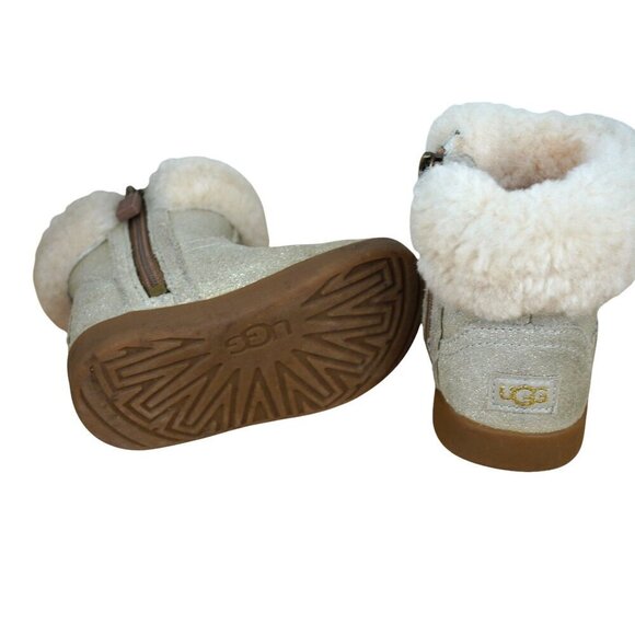 UGG Kids Jorie II Metallic Boot With Shearling Cuff Beige Sz 4T/5T - Picture 3 of 4
